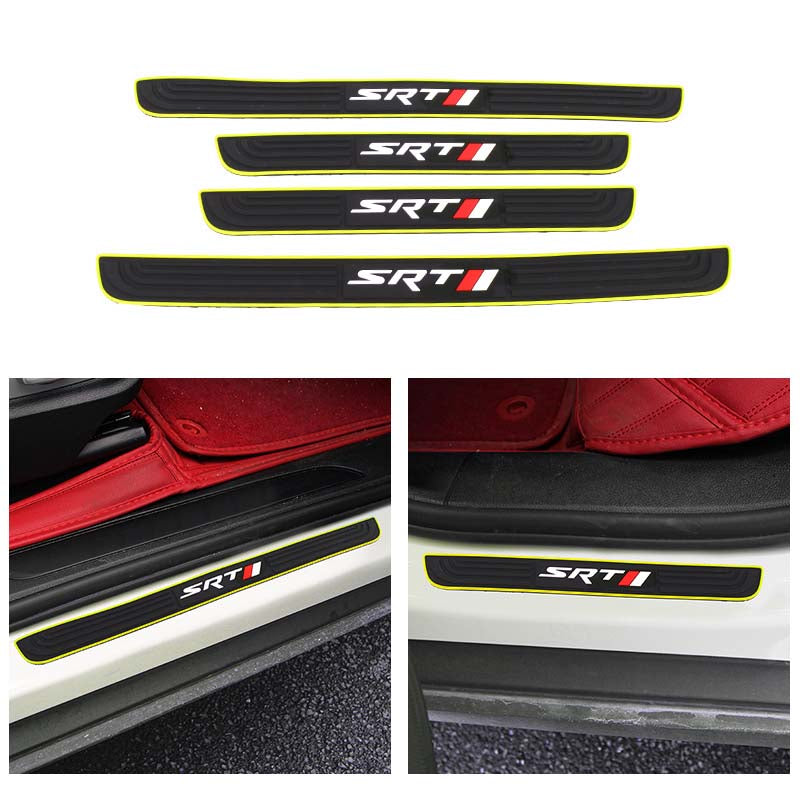 Brand New 4PCS Universal SRT Yellow Rubber Car Door Scuff Sill Cover Panel Step Protector