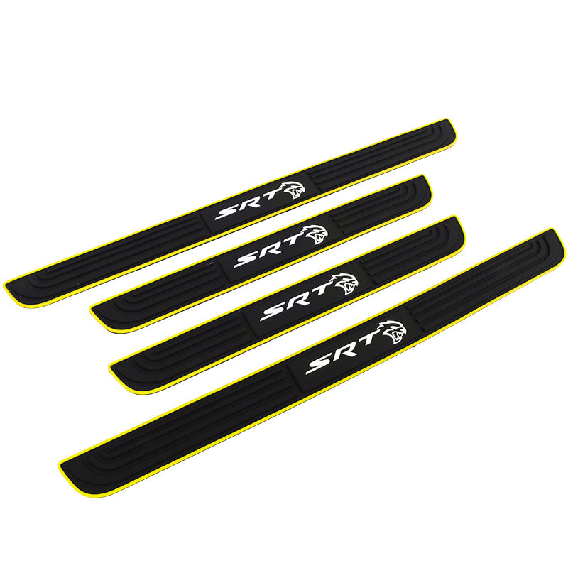 Brand New 4PCS Universal SRT HELLCAT Yellow Rubber Car Door Scuff Sill Cover Panel Step Protector