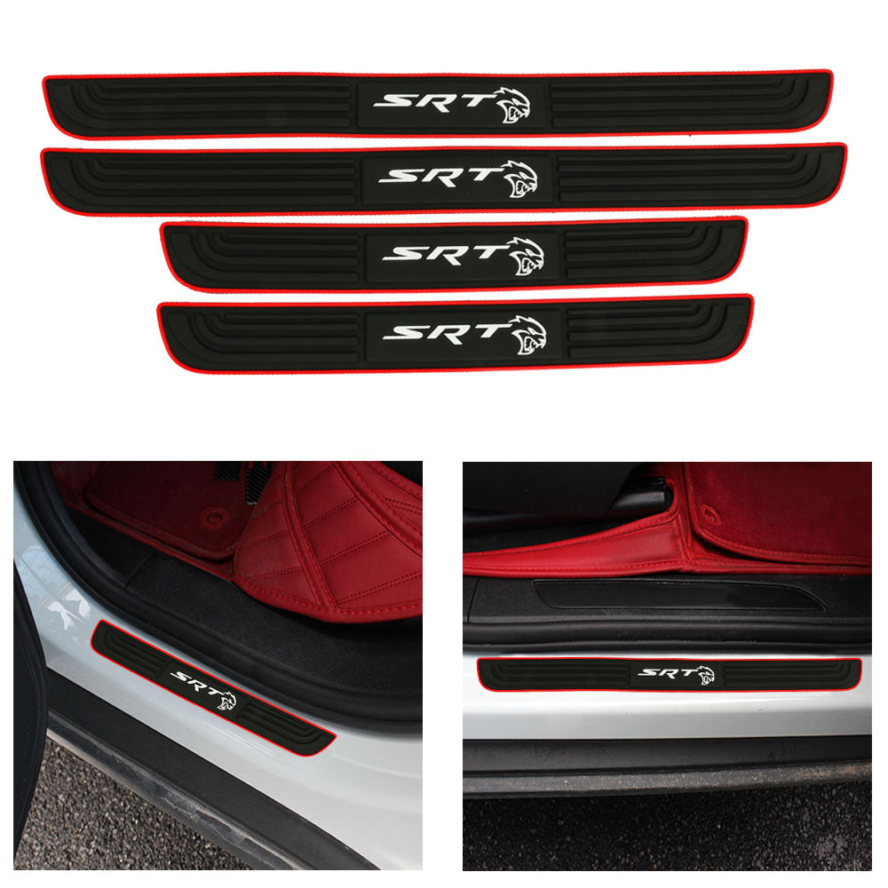 Brand New 4PCS Universal SRT HELLCAT Red Rubber Car Door Scuff Sill Cover Panel Step Protector