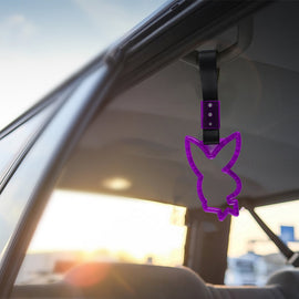 Brand New Crystal Bubble Playboy Bunny Shaped Purple JDM TSURIKAWA Subway Bus Black Handle Strap Charm Drift