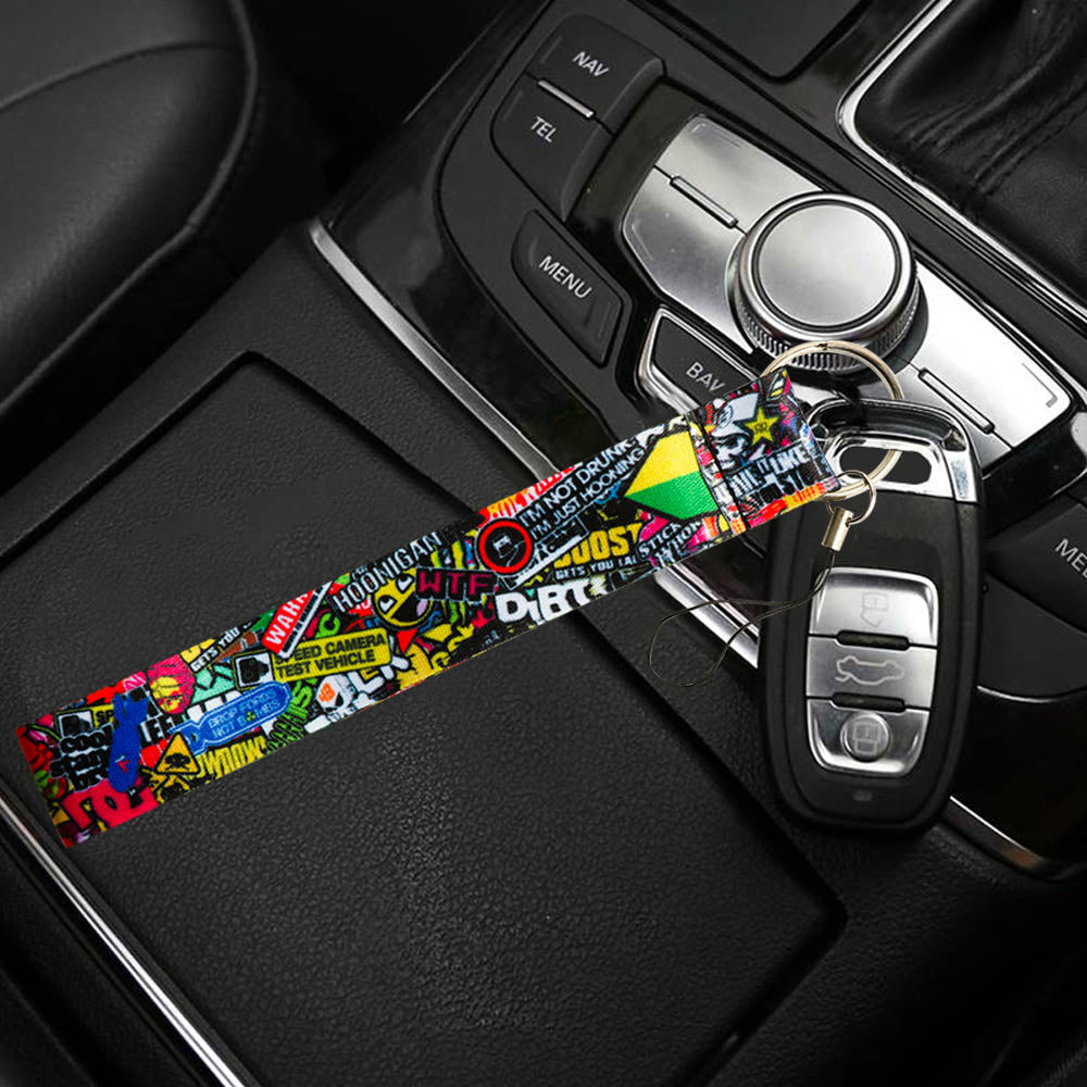 BRAND NEW JDM STICKERBOMB DOUBLE SIDE Racing Cell Holders Keychain Universal