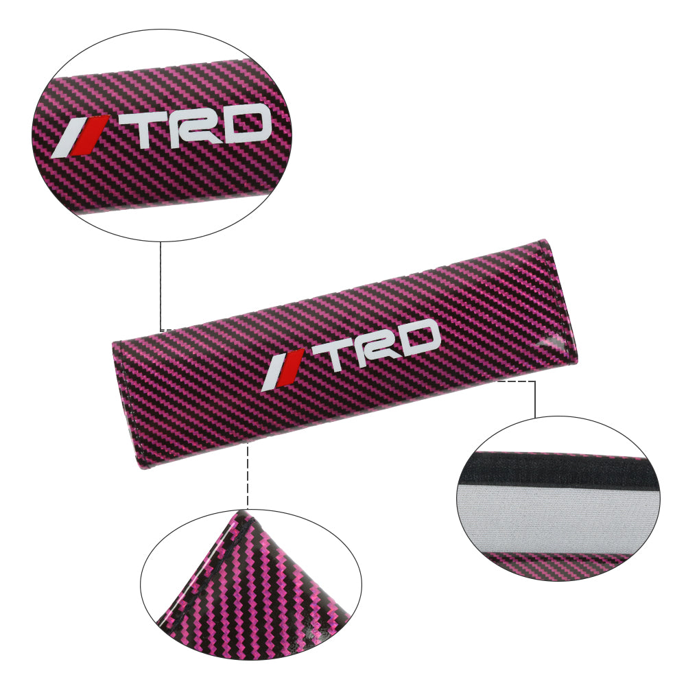 Brand New Universal 2PCS TRD Hot Pink Carbon Fiber Look Car Seat Belt Covers Shoulder Pad