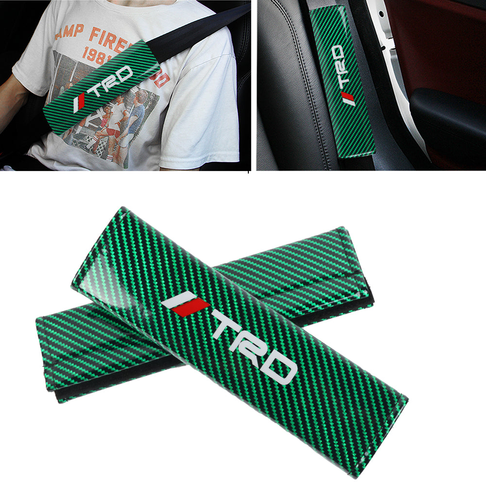 Brand New Universal 2PCS TRD Green Carbon Fiber Look Car Seat Belt Covers Shoulder Pad