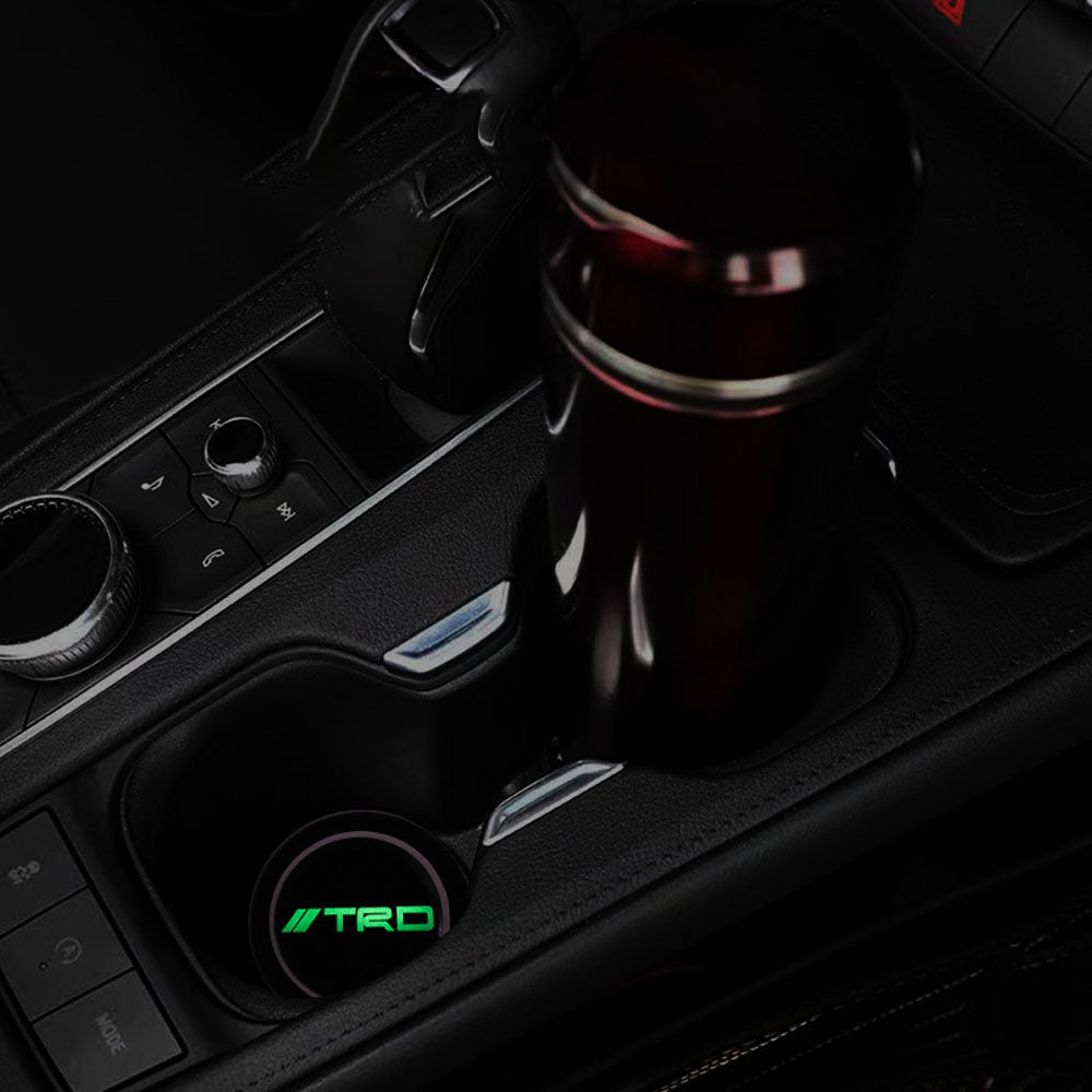 Brand New 2PCS TRD Glows In The Dark Green Real Carbon Fiber Car Cup Holder Pad Water Cup Slot Non-Slip Mat Universal