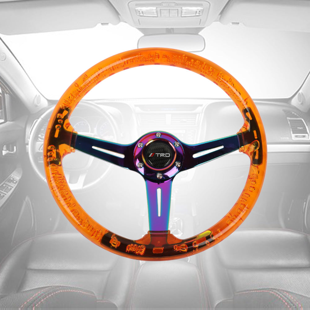 Brand New TRD Universal 6-Hole 350mm Deep Dish Vip Orange Crystal Bubble Neo Spoke Steering Wheel
