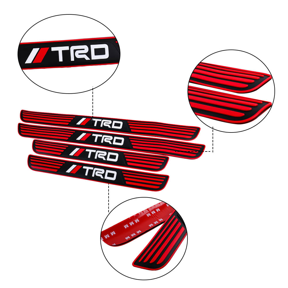 Brand New 4PCS Universal TRD Red Rubber Car Door Scuff Sill Cover Panel Step Protector V2