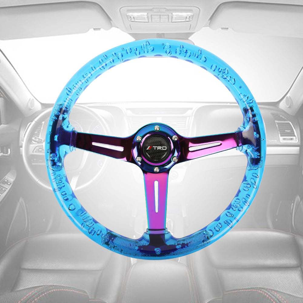 Brand New JDM TRD Universal 6-Hole 350mm Deep Dish Vip Blue Crystal Bubble Neo Spoke Steering Wheel