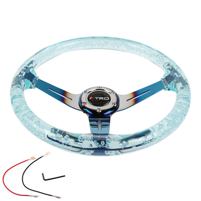 Brand New JDM TRD Universal 6-Hole 350mm Deep Dish Vip Teal Crystal Bubble Burnt Blue Spoke Steering Wheel