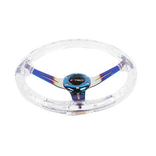 Load image into Gallery viewer, Brand New JDM TRD Universal 6-Hole 350mm Deep Dish Vip Clear Crystal Bubble Burnt Blue Spoke Steering Wheel