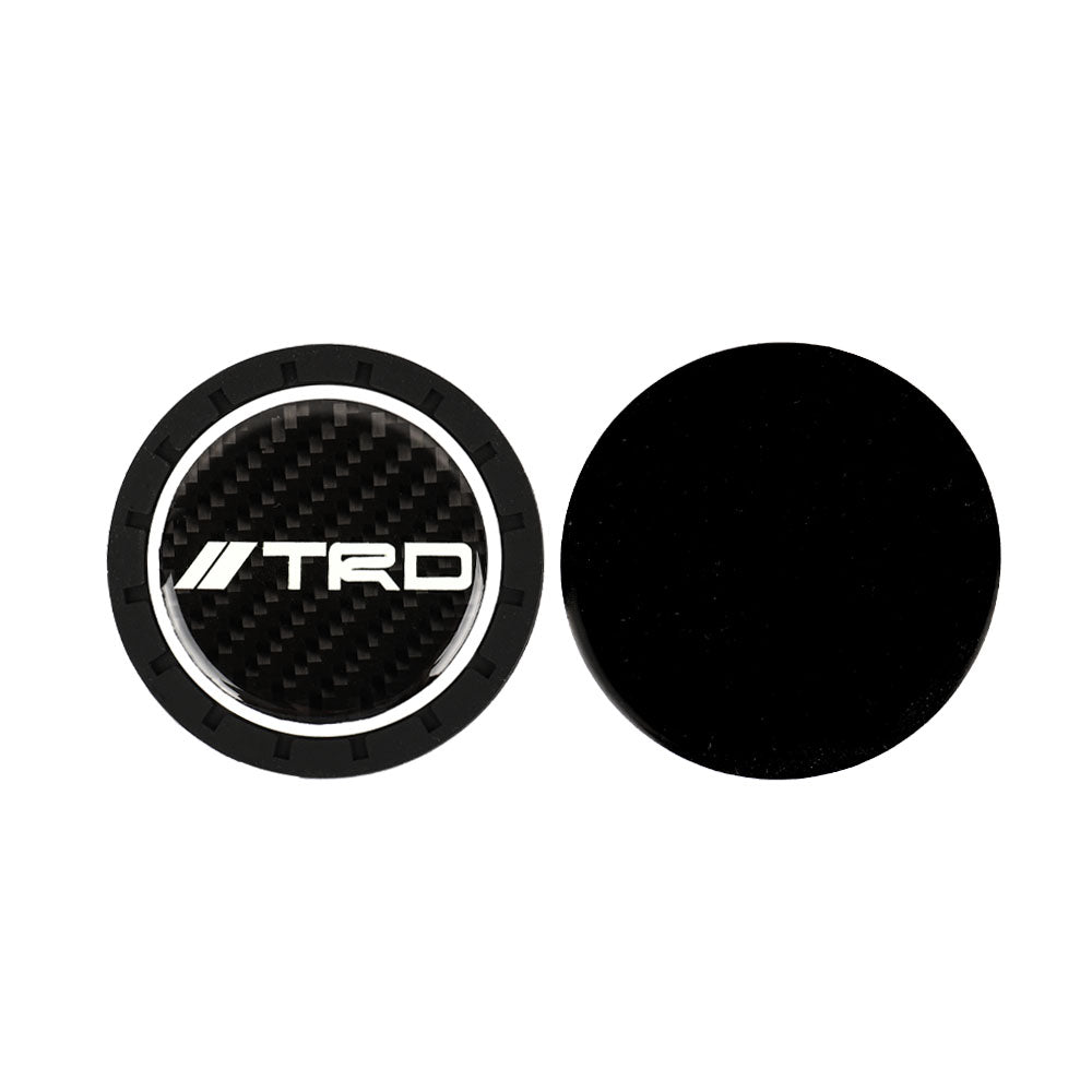 Brand New 2PCS TRD Glows In The Dark Green Real Carbon Fiber Car Cup Holder Pad Water Cup Slot Non-Slip Mat Universal