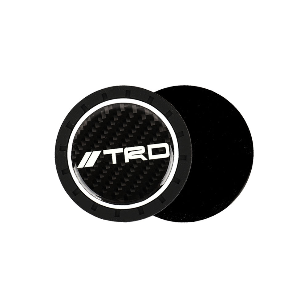 Brand New 2PCS TRD Glows In The Dark Green Real Carbon Fiber Car Cup Holder Pad Water Cup Slot Non-Slip Mat Universal