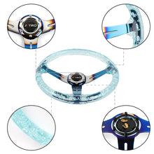 Load image into Gallery viewer, Brand New JDM TRD Universal 6-Hole 350mm Deep Dish Vip Teal Crystal Bubble Burnt Blue Spoke Steering Wheel