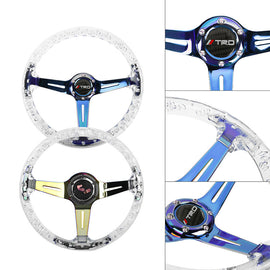 Brand New JDM TRD Universal 6-Hole 350mm Deep Dish Vip Clear Crystal Bubble Burnt Blue Spoke Steering Wheel