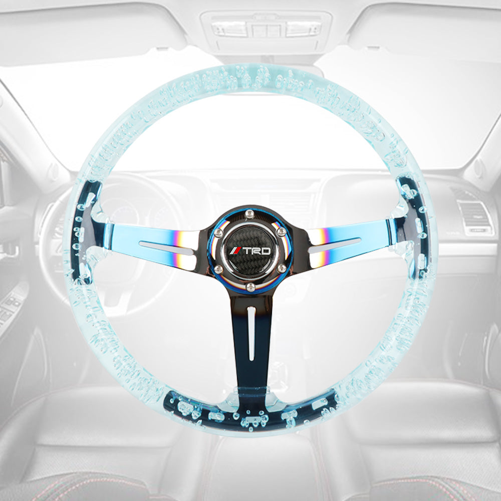 Brand New JDM TRD Universal 6-Hole 350mm Deep Dish Vip Teal Crystal Bubble Burnt Blue Spoke Steering Wheel