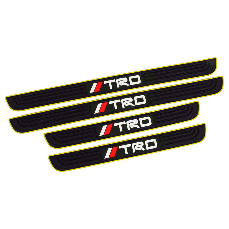 Brand New 4PCS Universal TRD TOYOTA Yellow Rubber Car Door Scuff Sill Cover Panel Step Protector