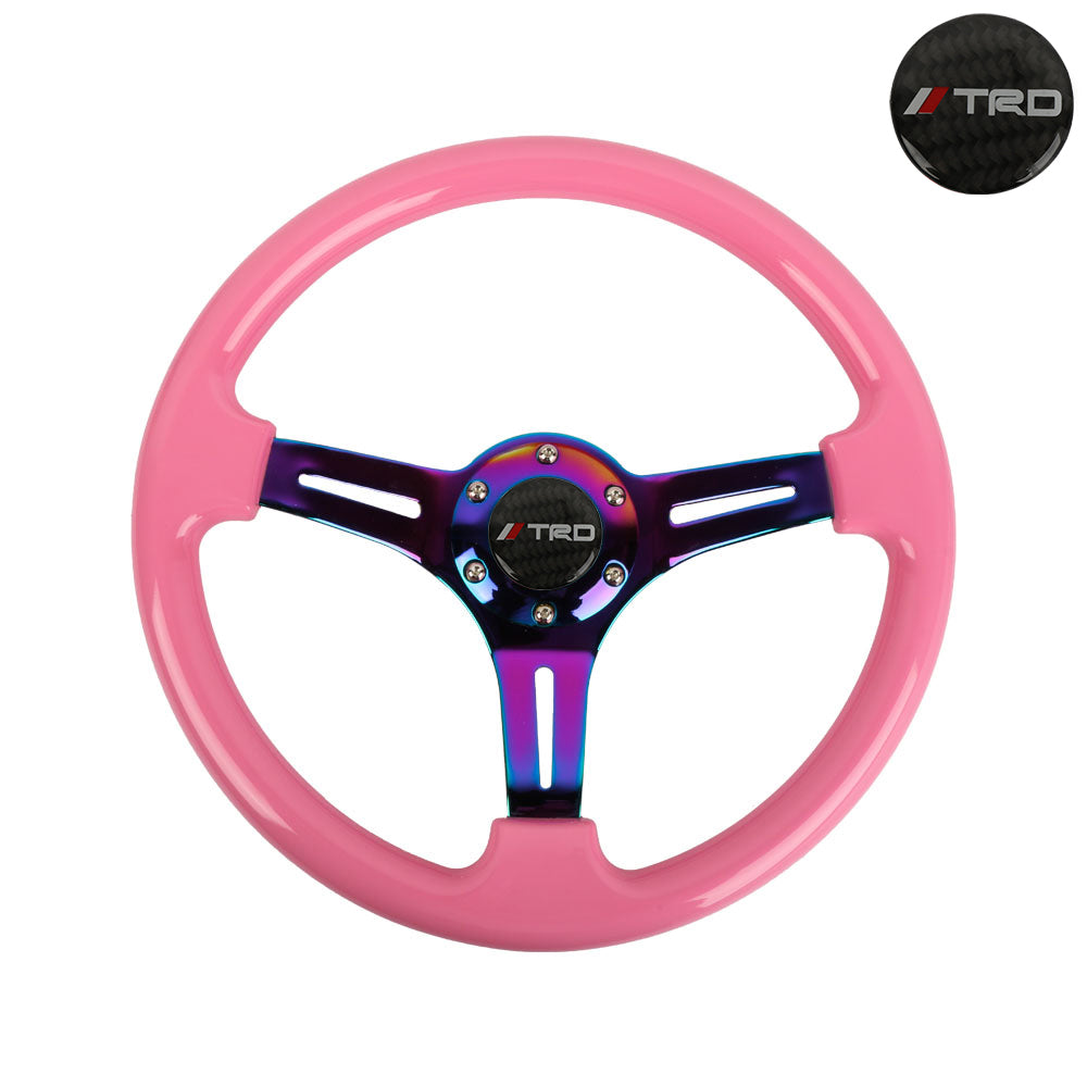 Brand New 350mm 14" Universal JDM TRD Deep Dish ABS Racing Steering Wheel Pink With Neo-Chrome Spoke