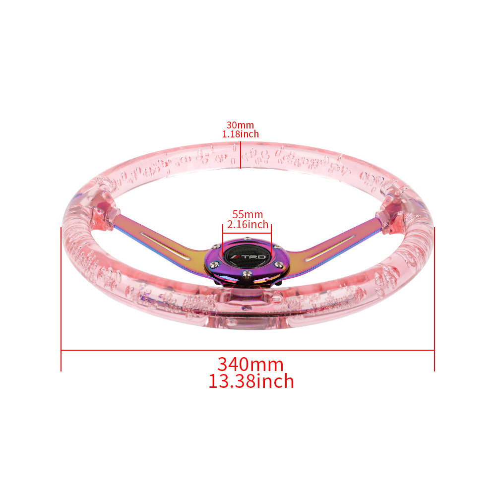 Brand New JDM TRD Universal 6-Hole 350mm Deep Dish Vip Pink Crystal Bubble Neo Spoke Steering Wheel