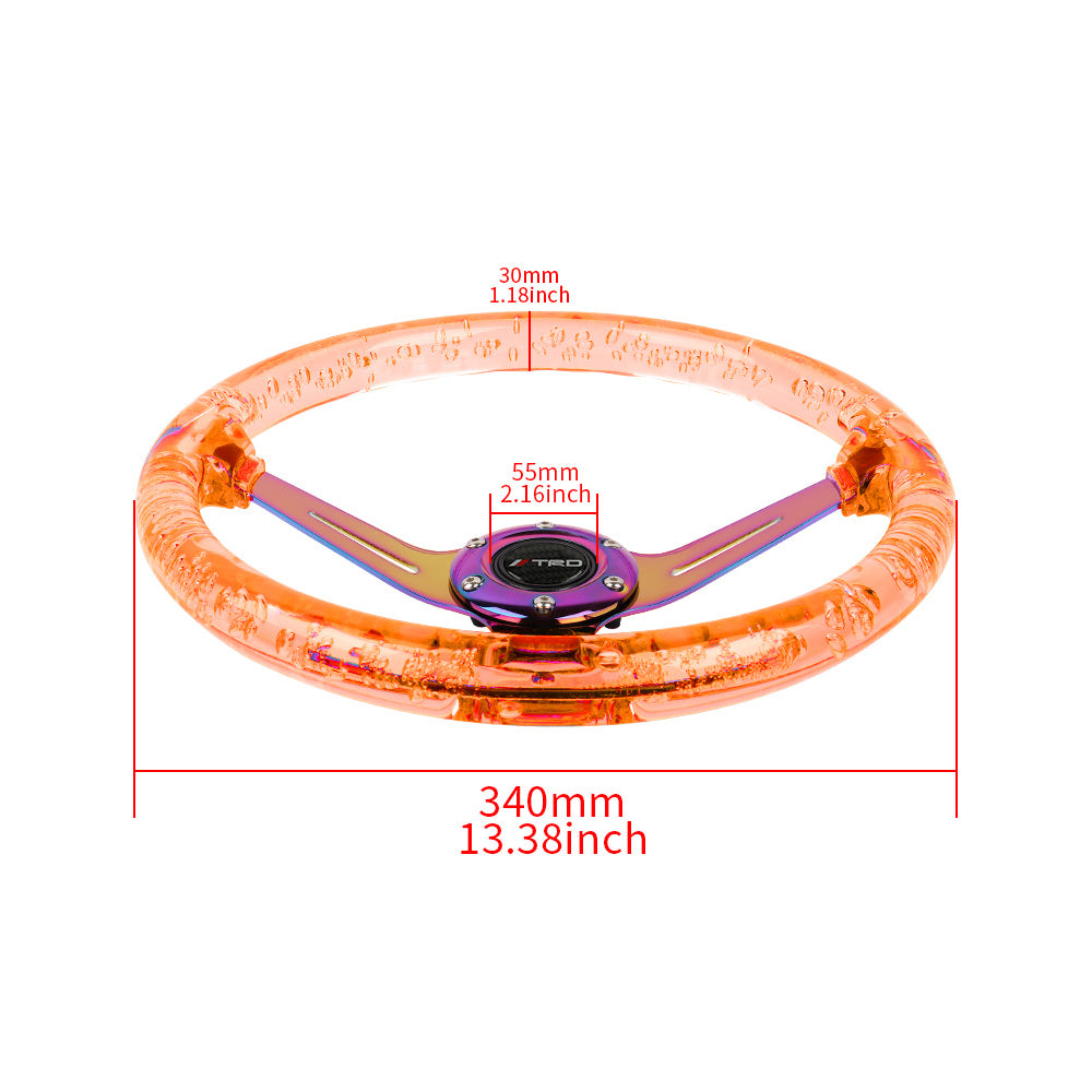 Brand New TRD Universal 6-Hole 350mm Deep Dish Vip Orange Crystal Bubble Neo Spoke Steering Wheel