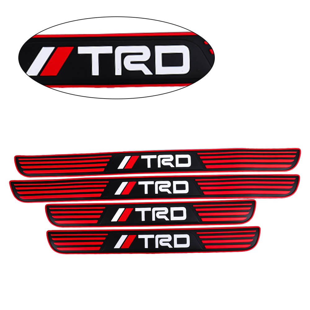 Brand New 4PCS Universal TRD Red Rubber Car Door Scuff Sill Cover Panel Step Protector V2