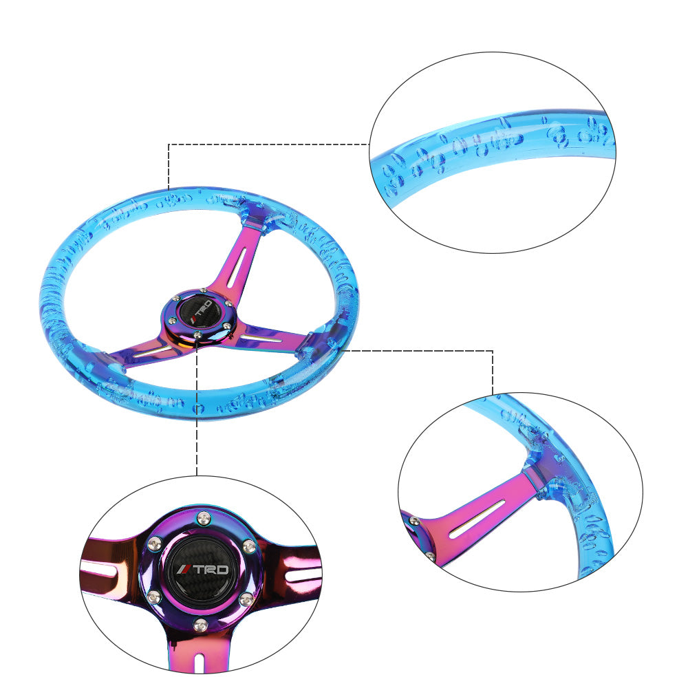 Brand New JDM TRD Universal 6-Hole 350mm Deep Dish Vip Blue Crystal Bubble Neo Spoke Steering Wheel