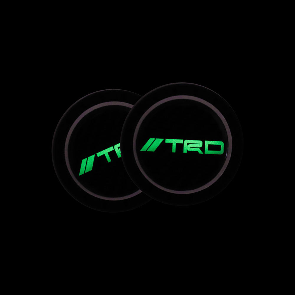 Brand New 2PCS TRD Glows In The Dark Green Real Carbon Fiber Car Cup Holder Pad Water Cup Slot Non-Slip Mat Universal