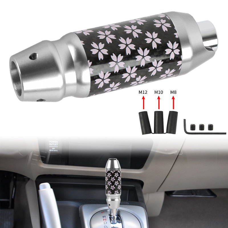 Brand New Universal Sakura Flowers Real Carbon Fiber Silver Aluminum Automatic Transmission Racing Gear Shift Knob