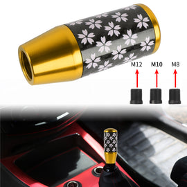 Brand New 9CM Universal Sakura Flower Gold Carbon Fiber Manual Gear Stick Shift Knob Lever Shifter M12 M10 M8