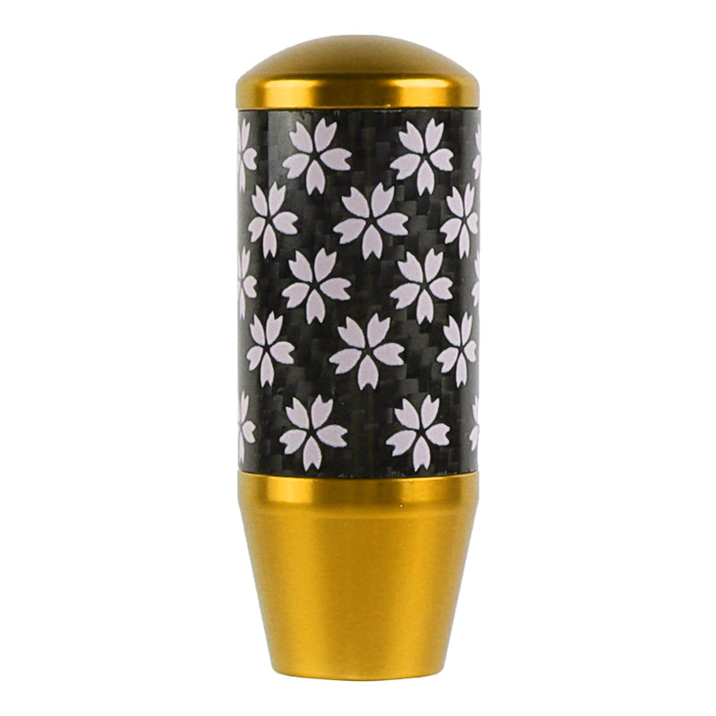 Brand New 9CM Universal Sakura Flower Gold Carbon Fiber Manual Gear Stick Shift Knob Lever Shifter M12 M10 M8
