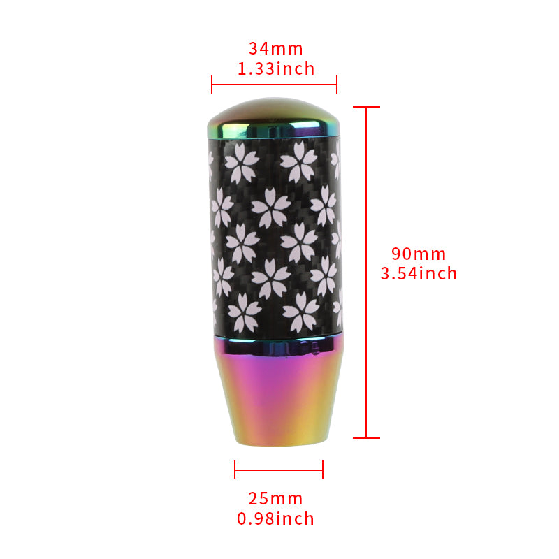 Brand New 9CM Universal Sakura Flower Neo Chrome Carbon Fiber Manual Gear Stick Shift Knob Lever Shifter M12 M10 M8