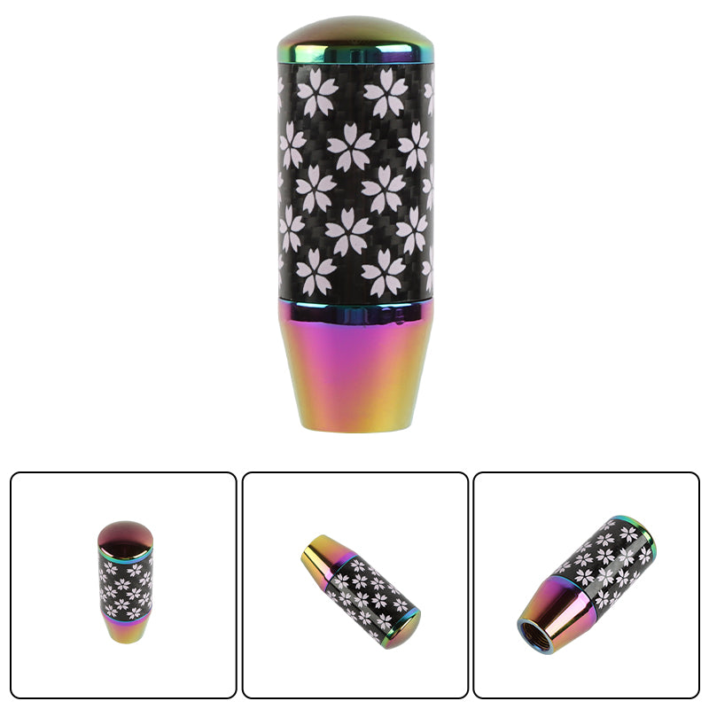 Brand New 9CM Universal Sakura Flower Neo Chrome Carbon Fiber Manual Gear Stick Shift Knob Lever Shifter M12 M10 M8