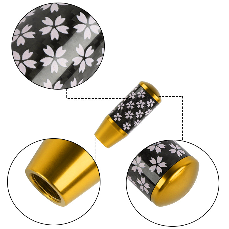 Brand New 9CM Universal Sakura Flower Gold Carbon Fiber Manual Gear Stick Shift Knob Lever Shifter M12 M10 M8