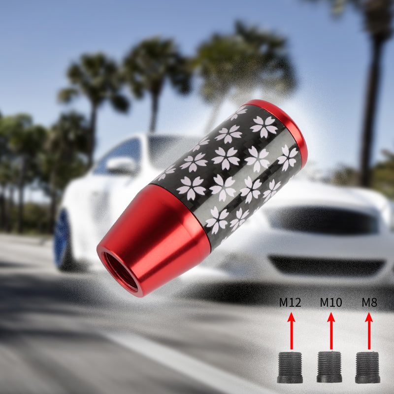 Brand New 9CM Universal Sakura Flower Red Carbon Fiber Manual Gear Stick Shift Knob Lever Shifter M12 M10 M8