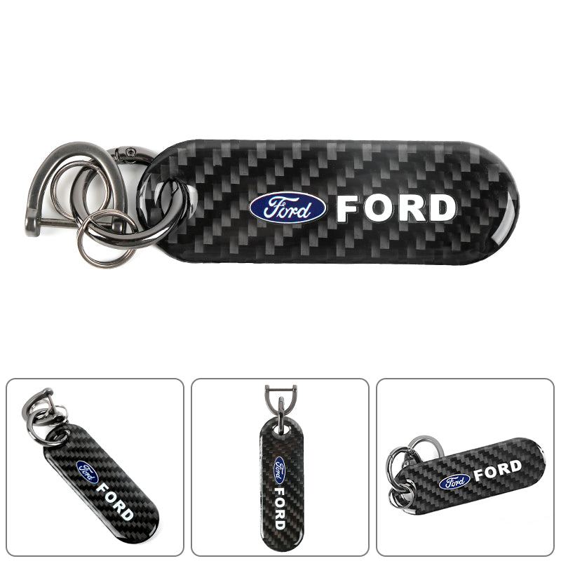 Brand New Universal 100% Real Carbon Fiber Keychain Key Ring For Ford