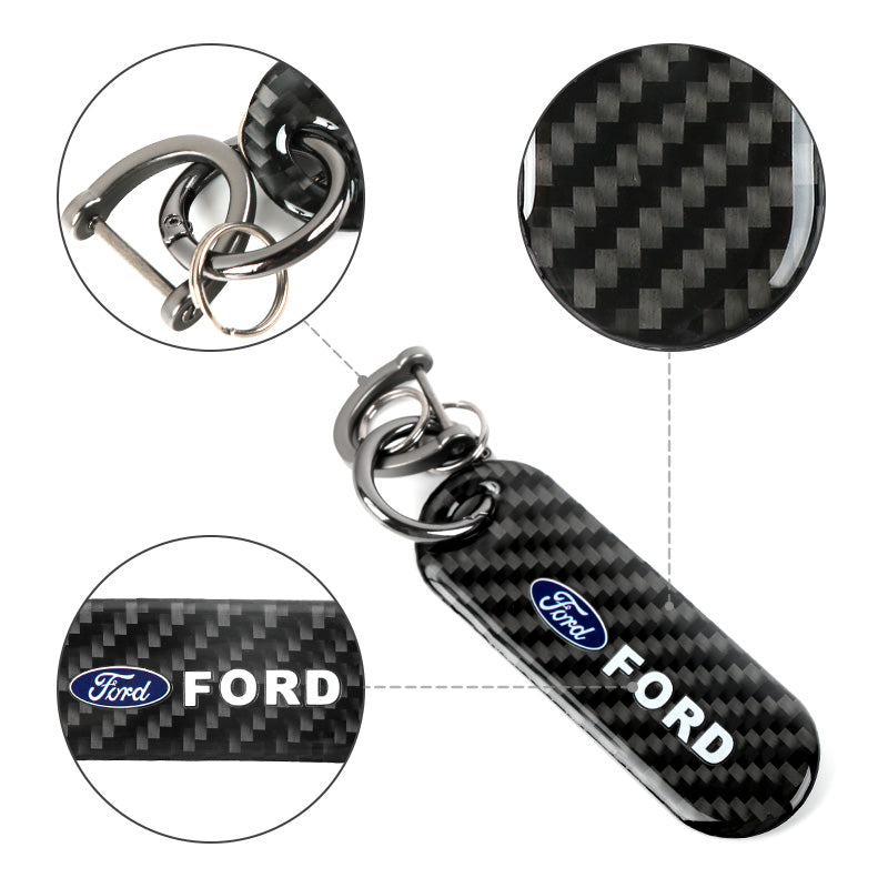 Brand New Universal 100% Real Carbon Fiber Keychain Key Ring For Ford