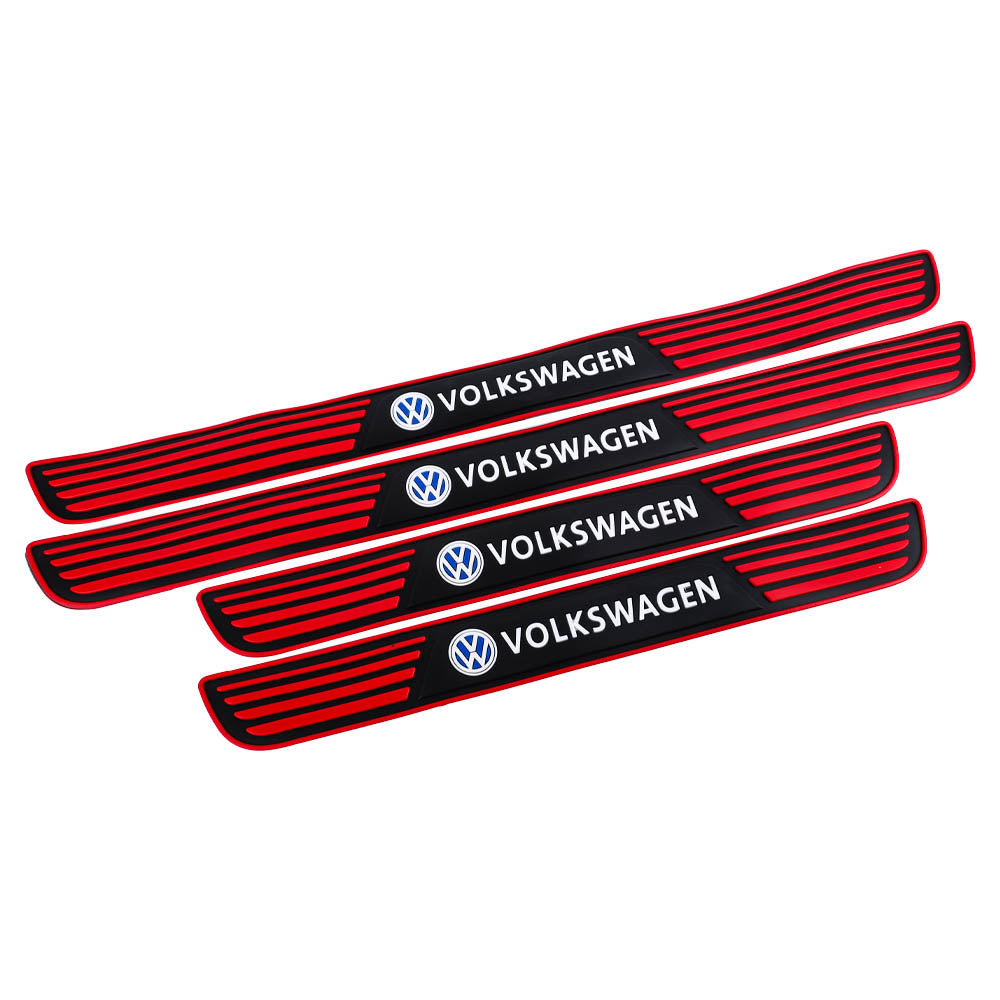 Brand New 4PCS Universal Volkswagen Red Rubber Car Door Scuff Sill Cover Panel Step Protector V2