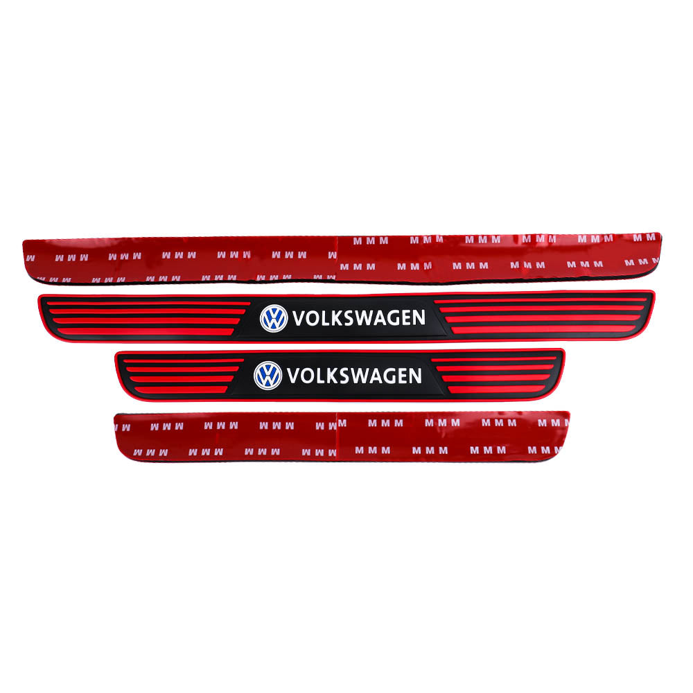 Brand New 4PCS Universal Volkswagen Red Rubber Car Door Scuff Sill Cover Panel Step Protector V2